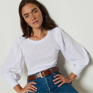 Nation Ltd Tee Womens  S Loren Boho Peasant Puff  Balloon Smocked Sleeve White